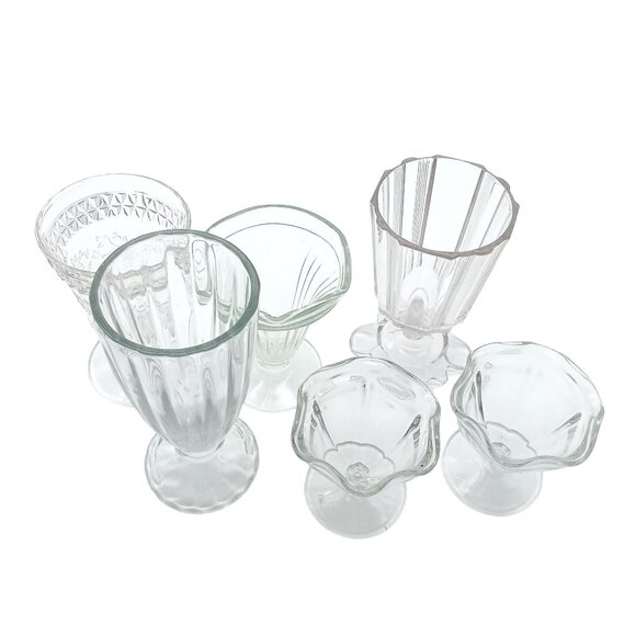 Vintage Clear Glass Ice Cream Sundae & Dessert Cups, Mix and Match Lot of 7 - Picture 2 of 8